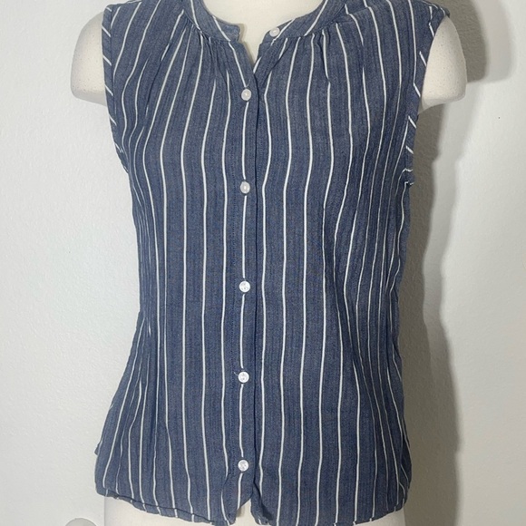 Old navy sleeveless button up cocoon top navy stripe xs nautical preppy beach - Picture 2 of 7